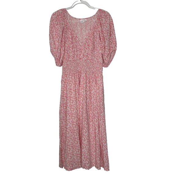 Gap Midi Dress Pink Ditsy Floral Puff Sleeve Cottagecore boho Large - Picture 1 of 10